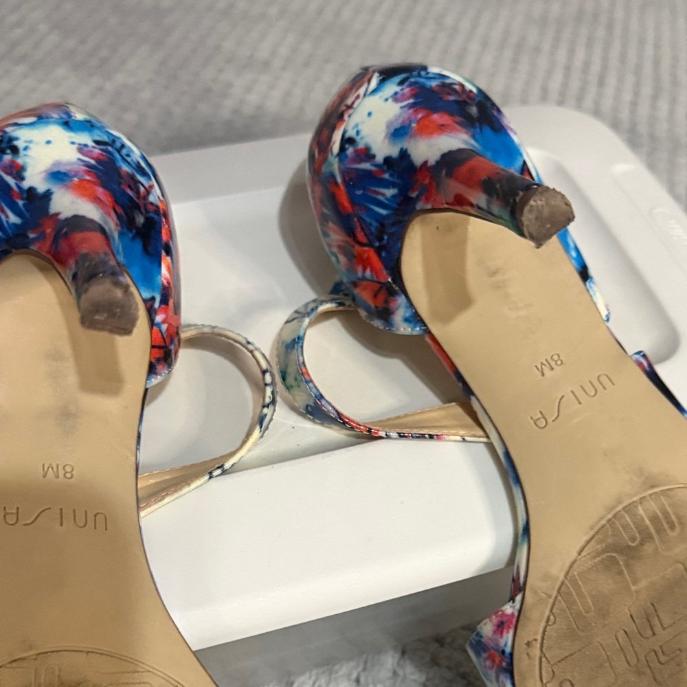 Unisa Blue Multi Floral Strappy High Heel Sandals - Picture 7 of 8